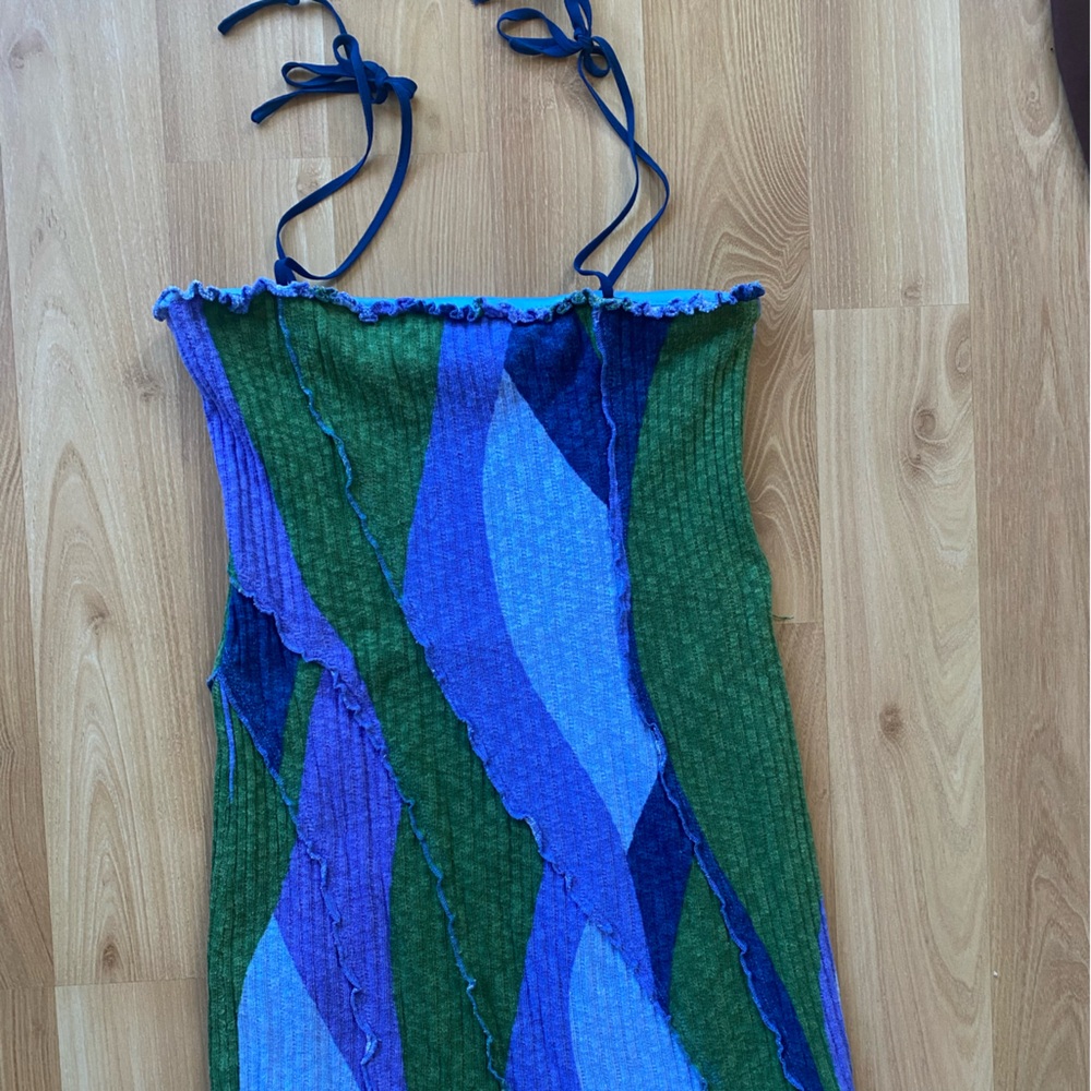Urban Outfitters Blue & Green Abstract Strapless Top